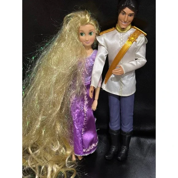 Disney Tangled Rapunzel and Prince Charming Doll Set Blonde Hair Sparkle Dress - Picture 1 of 5